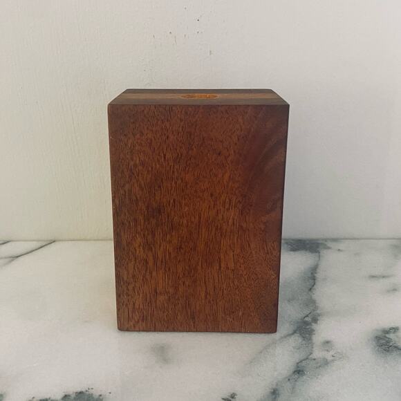 Vintage MCM Teak Birch Walnut Bud Vase Rectangle Pen Holder Handmade Wood Inlay - Picture 3 of 9